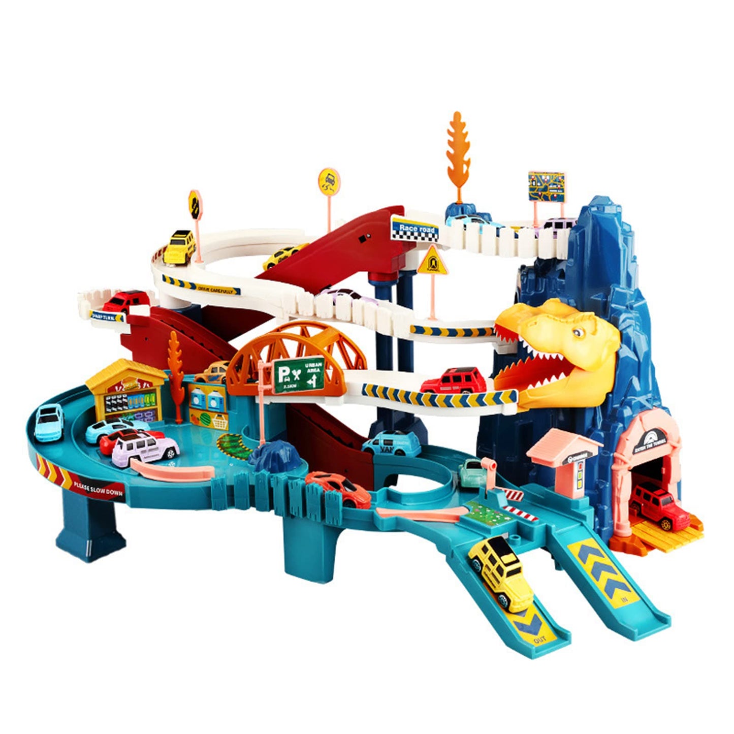 Toy Car Ramp Track Dinosaur Climbing Hills Railcar Colorful Vehicles Construction Play Set With 12 Mini Racer Cars And Track For Preschool Gifts Kids Ages 3 Years And Older (Dinosaur Hill)