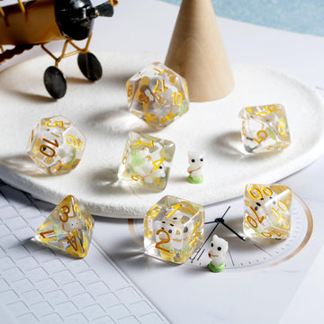 White Cat Gaming Dice Set D&D, DNDND 7PCS Resin DND Dice with Velvet Bag for Dungeons and Dragons Role Playing Games and Tableto