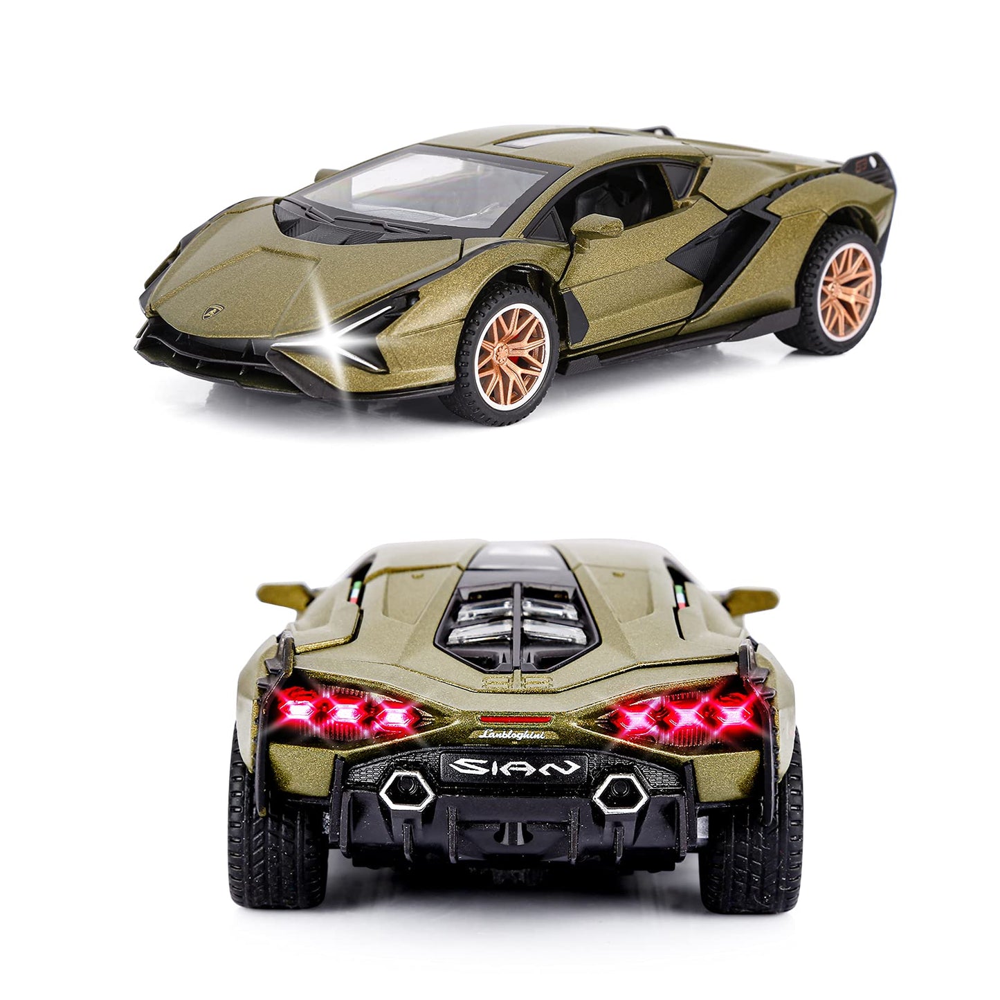 Sasbsc Lambo Toy Cars For Kids Sian Fkp37 Diecast Metal Model Car With Light And Sound Pull Back Toy Car For Boys Age 3 + Year O