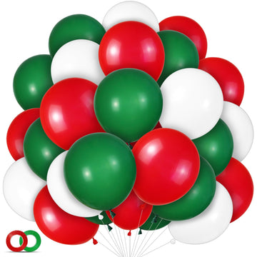 100 Pcs Christmas Red Green Balloons 12 Inch Red Green And White Latex Balloons With 65Ft Ribbon For Christmas Birthday Baby Sho