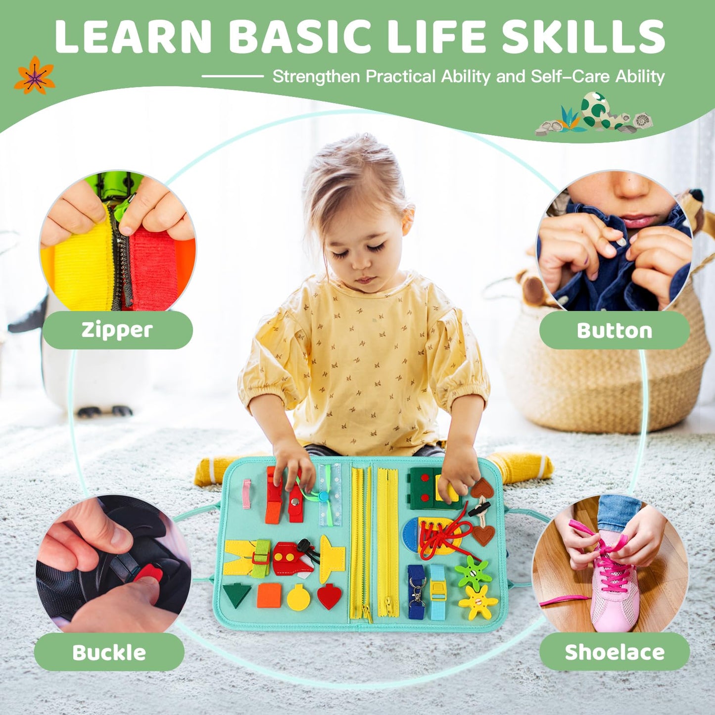 Toddler Busy Board For 1 Year Old, Montessori Toy Busy Book For Toddlers 1-3 With Fishing Game Motor Skills, Educational Learnin