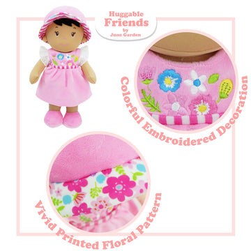 June Garden 12'' Soft Dolly Malorie - Stuffed Soft Baby Doll Gift For 1 2 3 Year Old Girls - Pink Dress