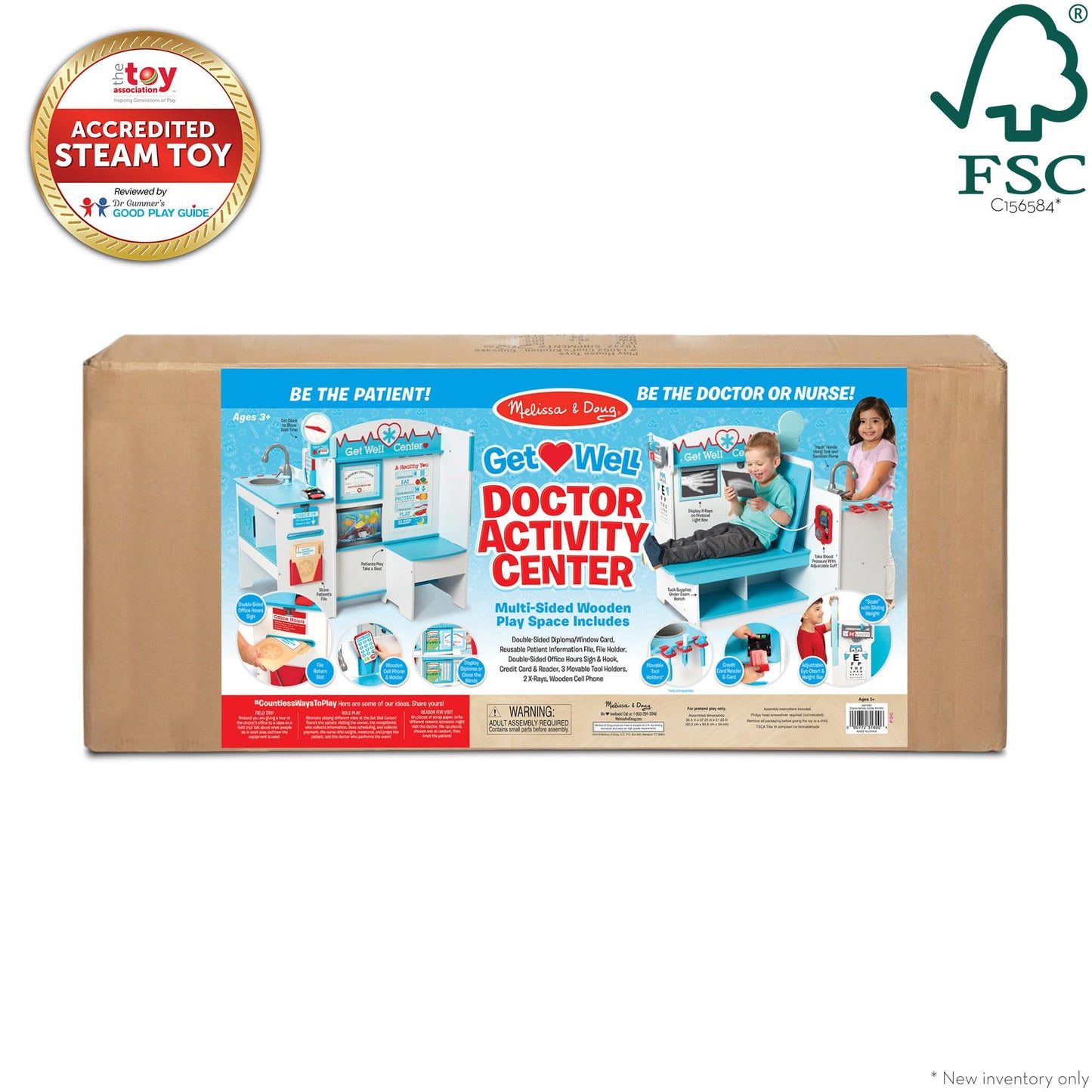 Melissa & Doug Wooden Get Well Doctor Activity Center - Waiting Room, Exam Room, Check-In Area - Fsc Certified