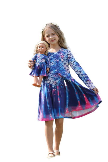 Bow Dream Cute Girl Dress And Matching American Girl Doll Clothes Accessories For Girls Dresses Size 140 Deep Blue