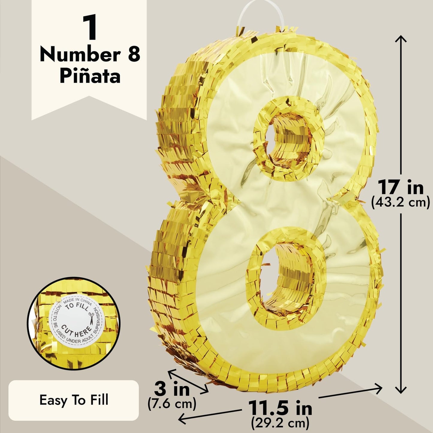Juvale Gold Foil Number 8 Pinata For 8Th Birthday Party Decorations, Centerpieces, Anniversary Celebrations (Small, 17 X 11 X 3 In)