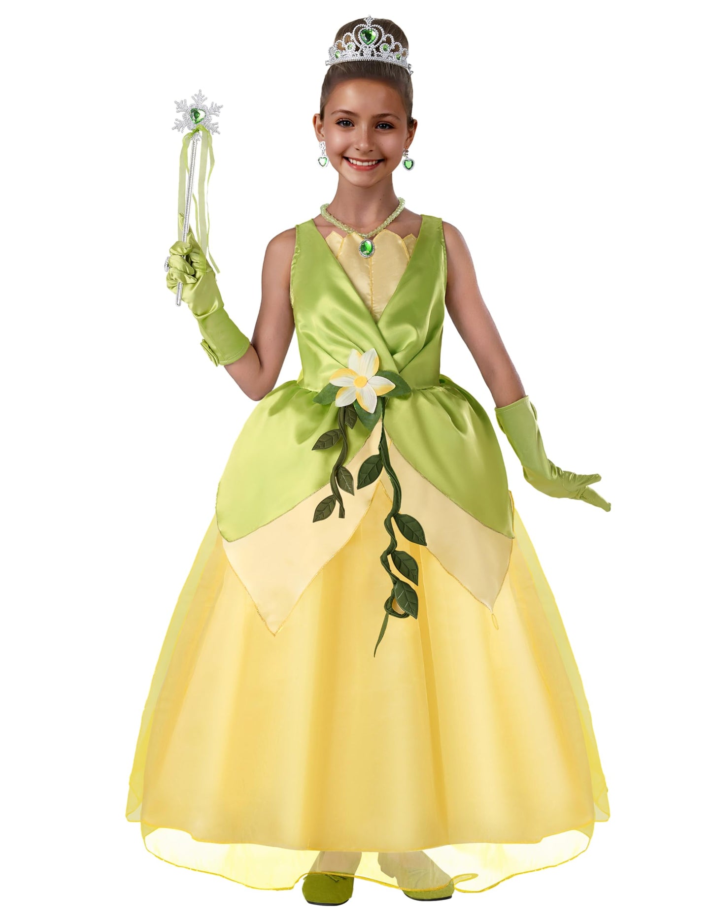 Spooktacular Creations Halloween Girls Frog Princess Dress, Green Fairy Costume For Kids, Fancy Gown Dress With Accessories For