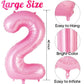 Pink Number 2 Balloon 40 Inch, Big Large Foil Helium Number Balloons, Jumbo Giant Mylar Number 2 Balloons For 2 Second Birthday