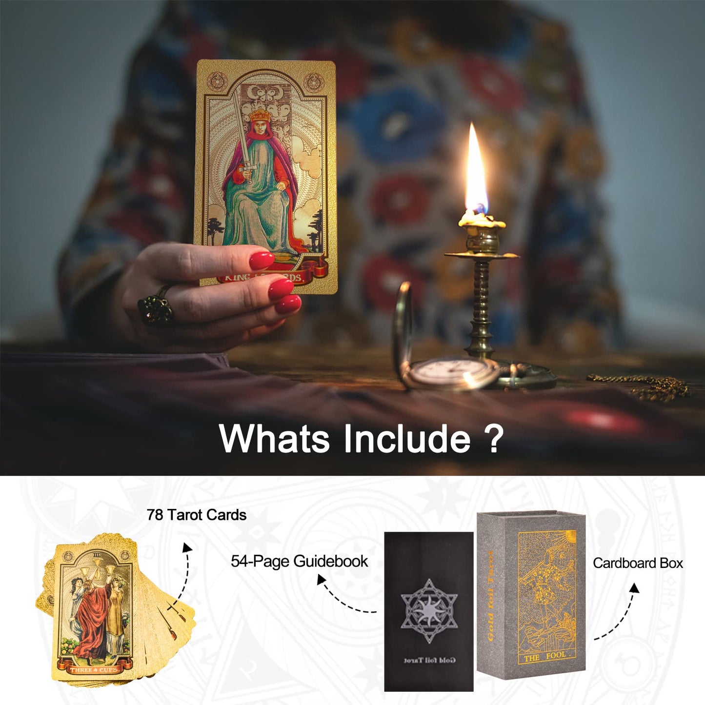 Kiino Tarot Cards 78 Luxury Gold Foil Tarot Deck With Guide Book Tarot Pvc Durable Waterproof Wrinkle Resistant Tarot Cards For