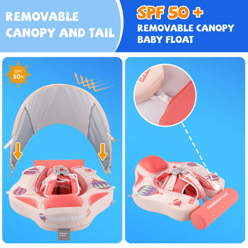Genteaco Newest Mambobaby Baby Swim Float With Canopy 3-24 Months Non-Inflatable Infant Floats For Pool Add Tail Avoid Flip Skin