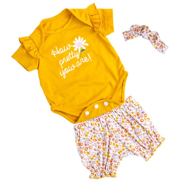 Aori Reborn Baby Dolls Clothes 20 Inch Outfit 3 Pcs Yellow Flower Set For 17-20 Inch Reborn Doll Newborn Girl