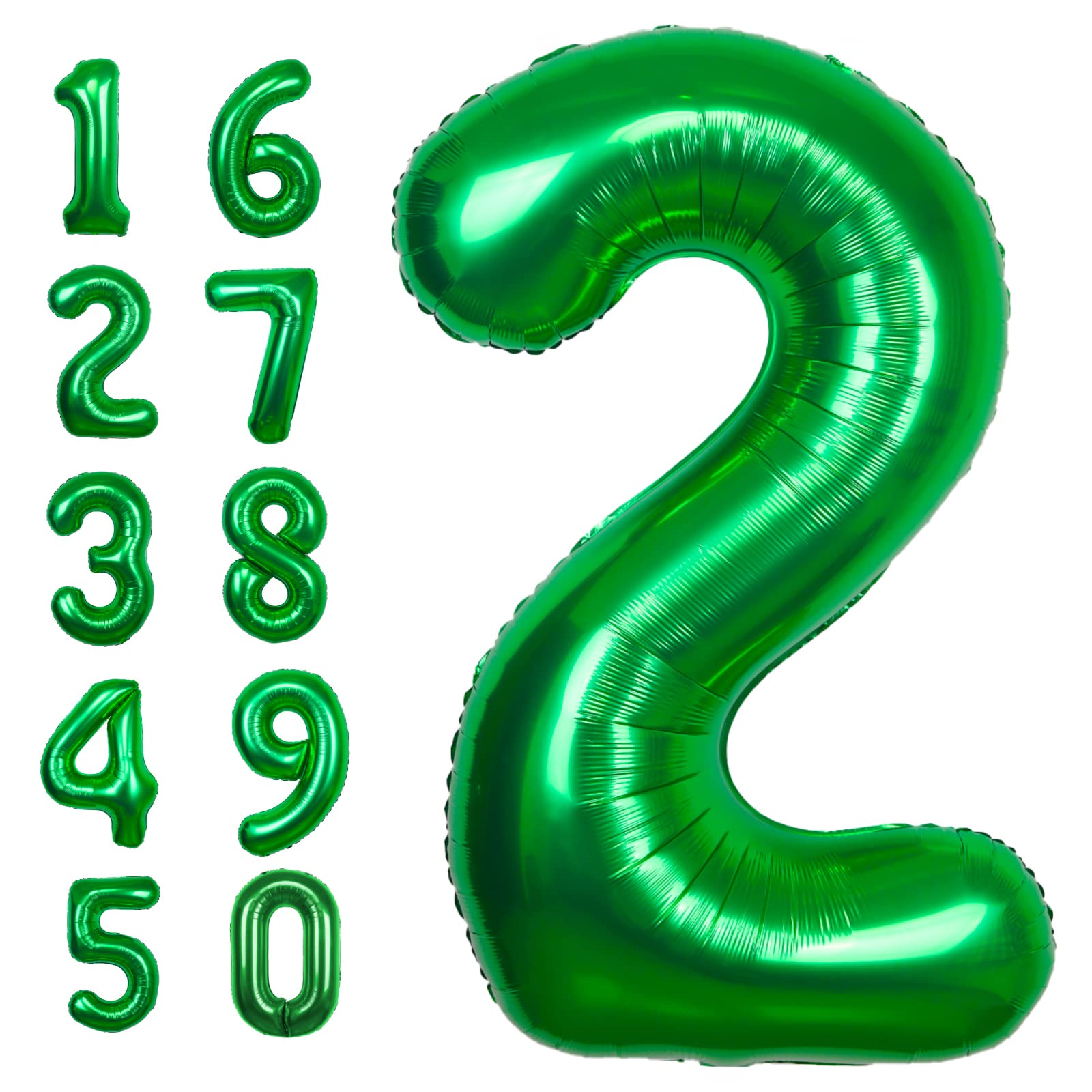 40 Inch Giant Green Number 2 Balloon, Helium Mylar Foil Number Balloons For Birthday Party, 2Nd Birthday Decorations For Kids, A