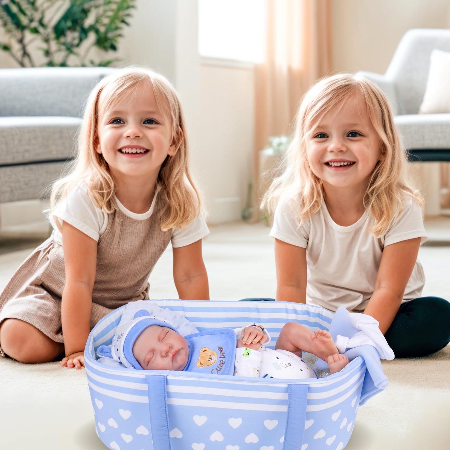 Aori Reborn Baby Dolls Bassinet Baby Doll Carrier Bed Soft Doll Carrier Doll Accessories With Handle For 17-22 Inch Baby Dolls G