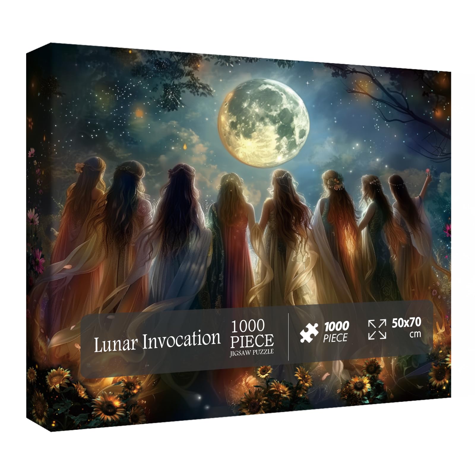 Halloween Moon Witch Puzzles For Adults 1000 Pieces, Horror Fantasy Holiday Jigsaw Puzzles, Flower Witchy Art Puzzle