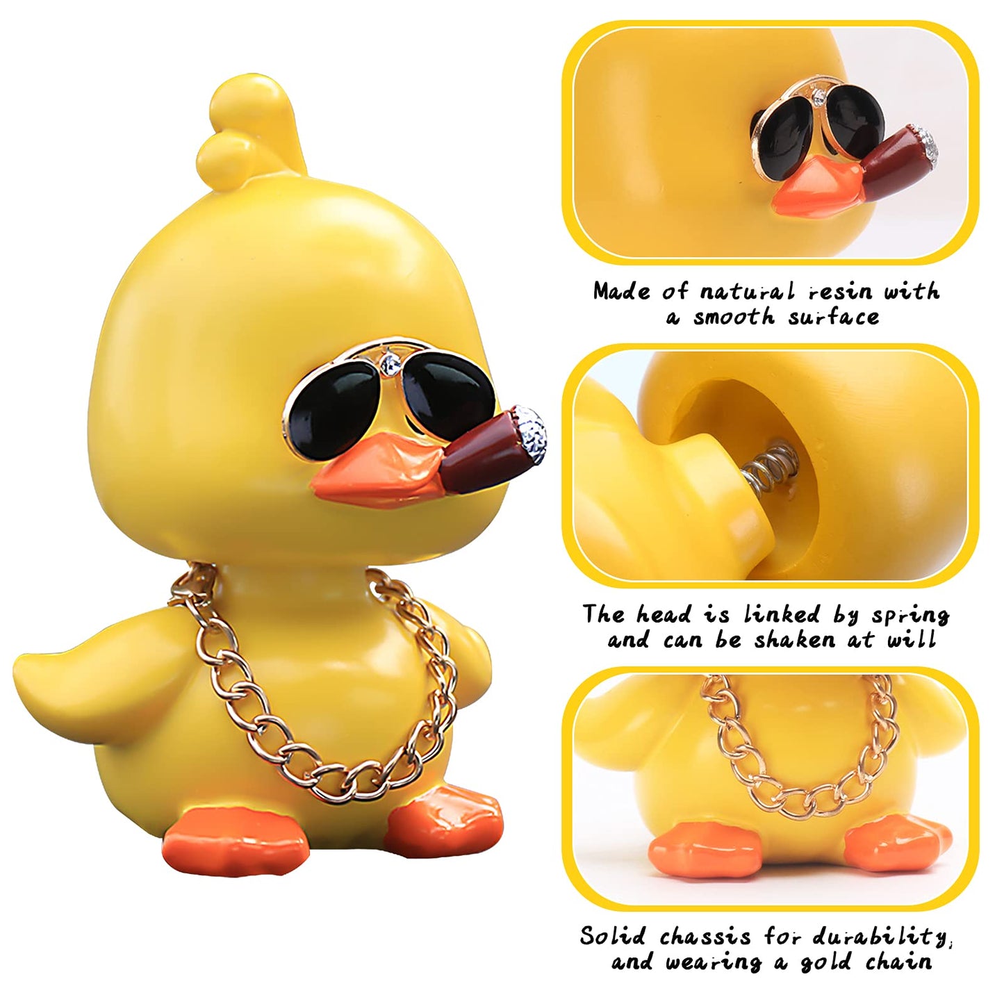 Wonuu Cute Yellow Duck Car Ornaments Cool Duck Car Dashboard Decorations Shaking Head Doll