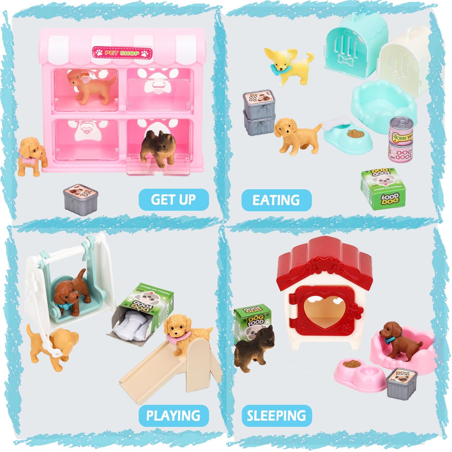 SweetAce 32Pcs Dog Toys for Kids Pretend Play Dog Figures Playset Toddlers Toy Interactive Puppy Role Play Set Realistic Dogs Ca