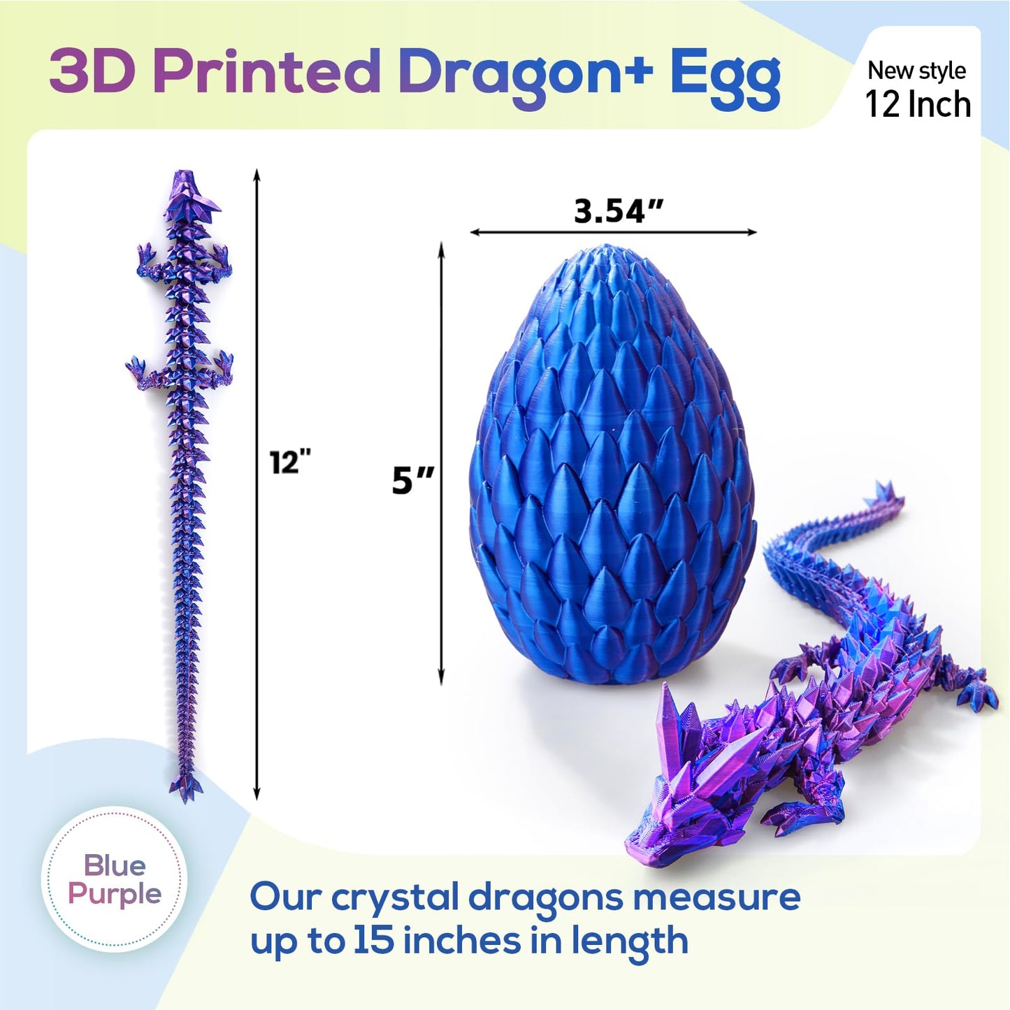3D Printed Dragon,Dragon Eggs With Dragon Inside,Dragon Egg Toy,12'' Full Articulated Crystal 3D Dragon For Children'S Day Gift