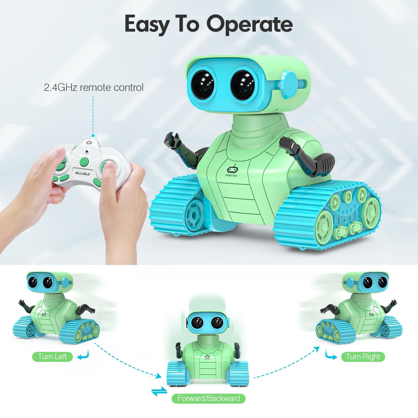 Allcele Robot Toys, Rechargeable Rc Robots For Kids Boys, Remote Control Toy With Music And Led Eyes, Ideal Gift For Children-Green Blue