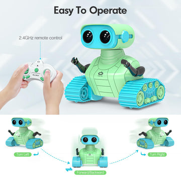 Allcele Robot Toys, Rechargeable Rc Robots For Kids Boys, Remote Control Toy With Music And Led Eyes, Ideal Gift For Children-Green Blue