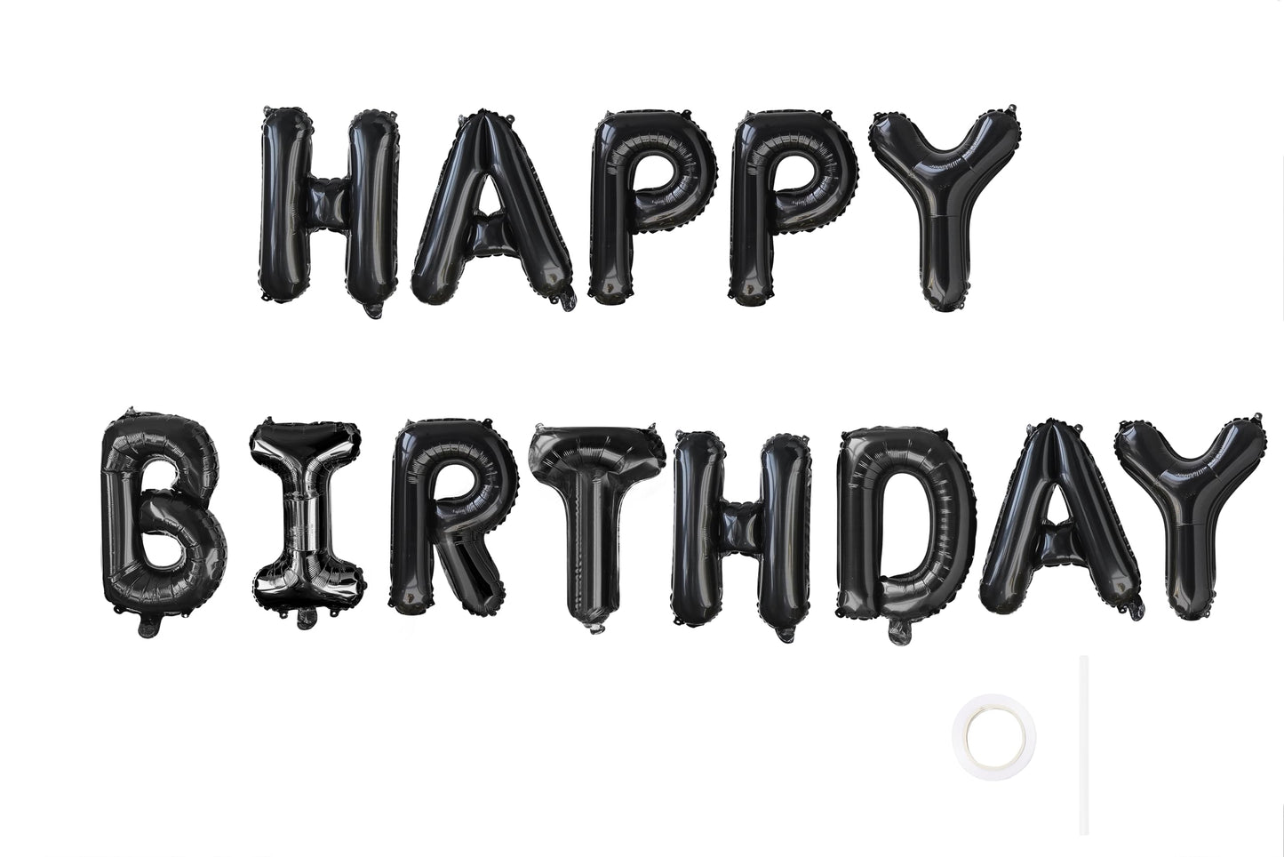 Yungsun Black Happy Birthday Balloons Banner, 16 Inch Reusable 3D Letter Aluminum Foil Inflatable Letter Balloon Sign For Party
