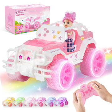 Pink RC Cars for Girls, 1:16 Scale Cute Remote Control Car with 9 LED Colorful Light & Multiple Music Mode, 80 Mins Play 2.4GHz 