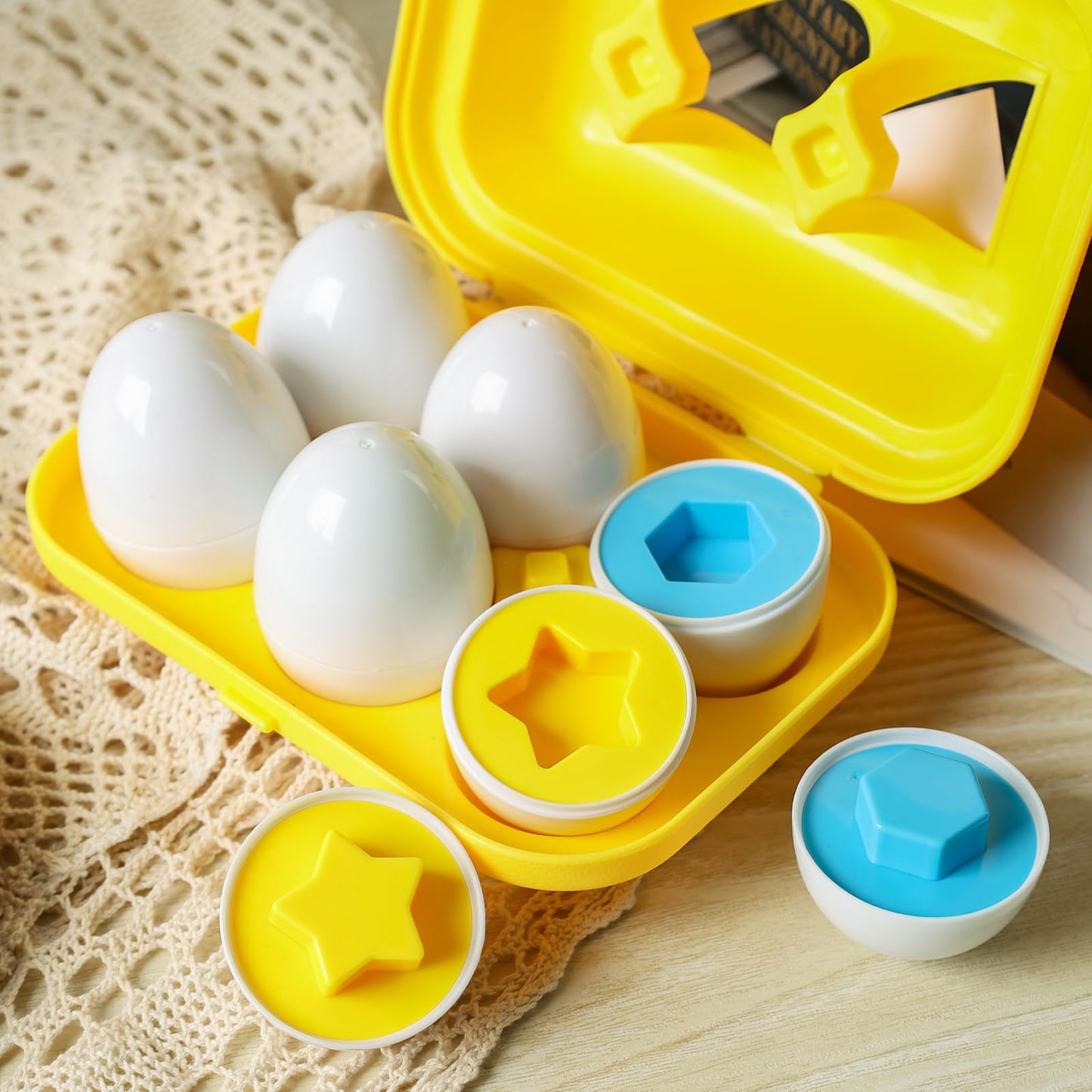Hansgo Shape Matching Eggs Toys For Toddlers, 6 Easter Egg Toys With Storage Carton, Educational Color And Shape Matching Set