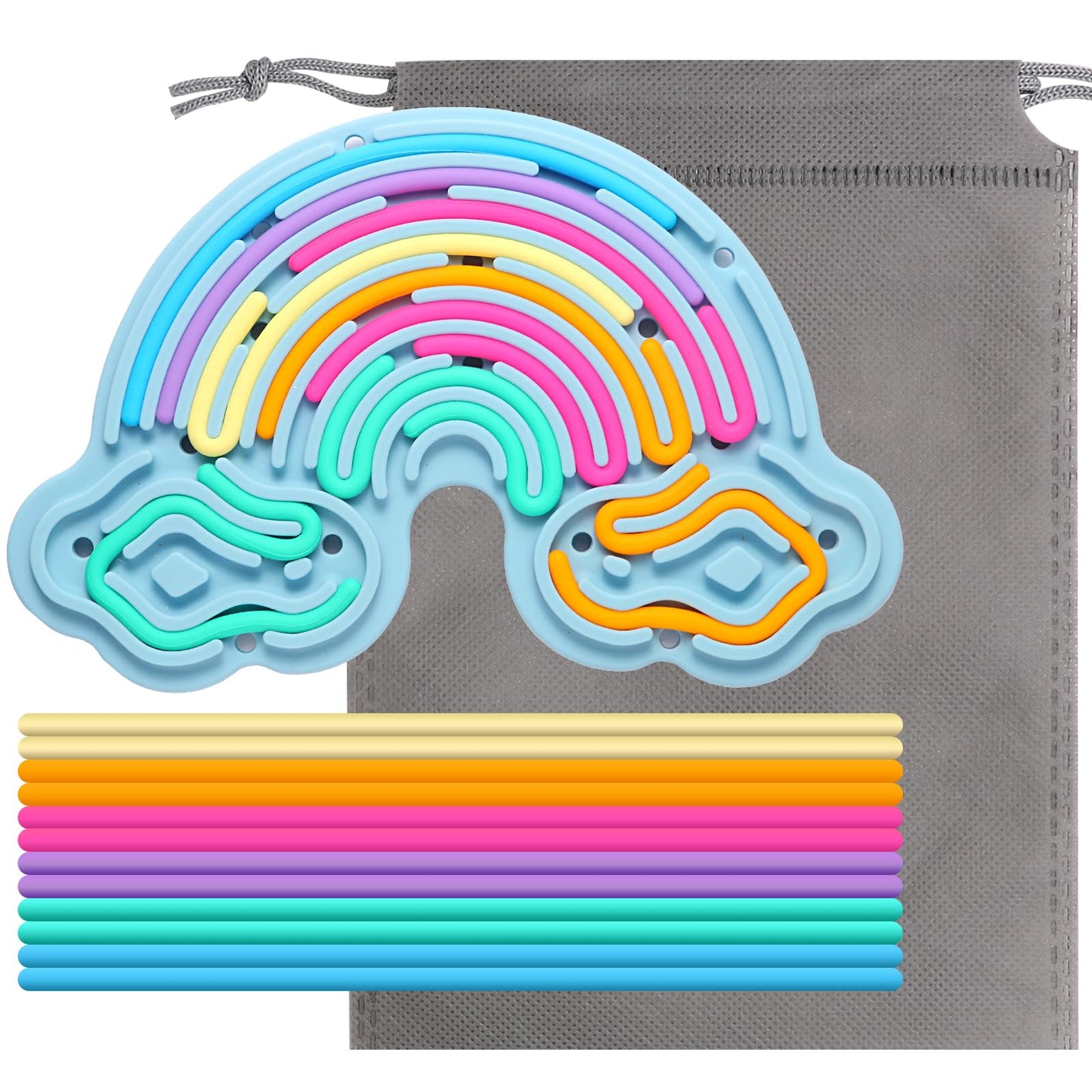 Hongvkae Sensory Activity Board Silicone Fidget Toy, Double-Sided Rainbow Sensory Toys for Autism, Stress, Anxiety, ADHD, Kids 3