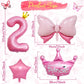Pink 2Nd Birthday Decorations, Pink 2Nd Birthday Balloon Set With 40 Inch Pink Number 2, Large Helium Foil Mylar Princess Crown Balloon, Pink Bow Foil Balloons For Girls Birthday Party Decoration