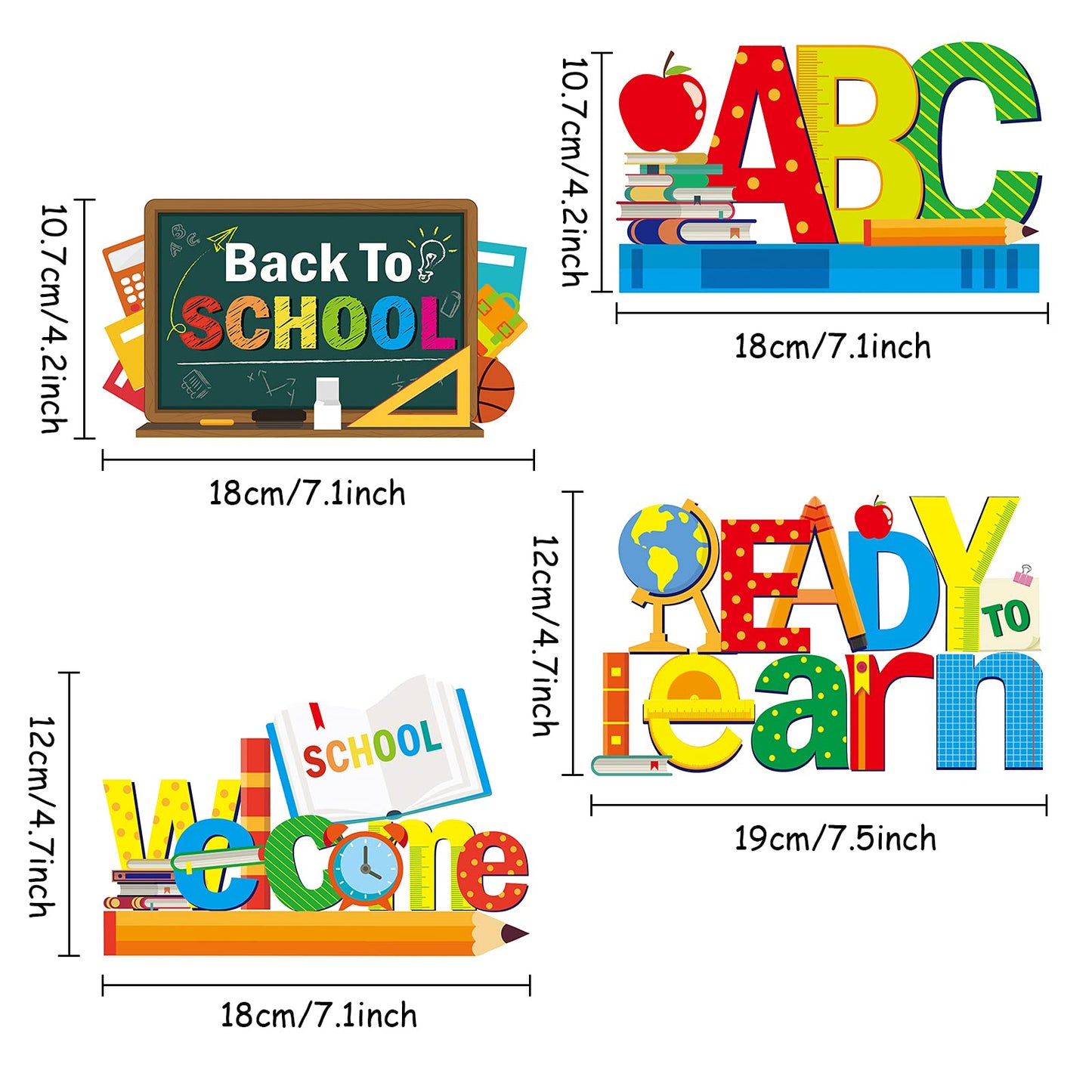 4 Pieces Back to School Party Decorations Wooden First of School Centerpieces Ready to Learn Table Toppers for School Classroom