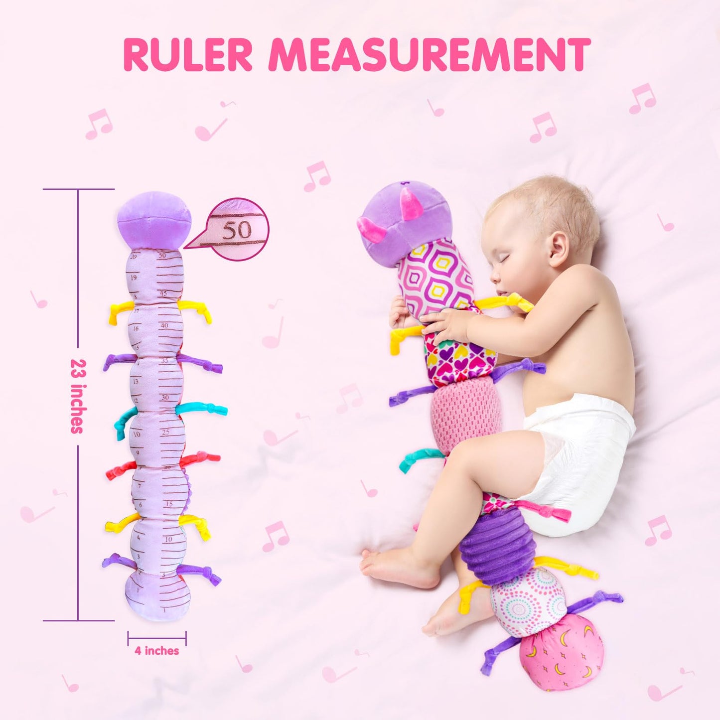 Kaeohye Baby Infant Musical Stuffed Animal Soft Toy With Multi-Sensory Crinkle, Rattle & Textures,Baby Girl Toy Birthday Gift For 0 3 6 9 12 Months+,Caterpillar,Purple