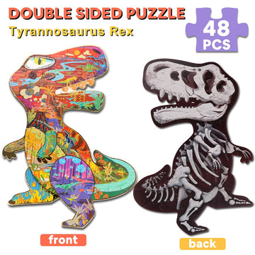 Has Floor Puzzles For Ages Kids 4-10, 48 Pcs Double-Sided Dinosaur Puzzles, Unique Large Pieces Irregular Shape Jigsaw Puzzle For Children(T-Rex)