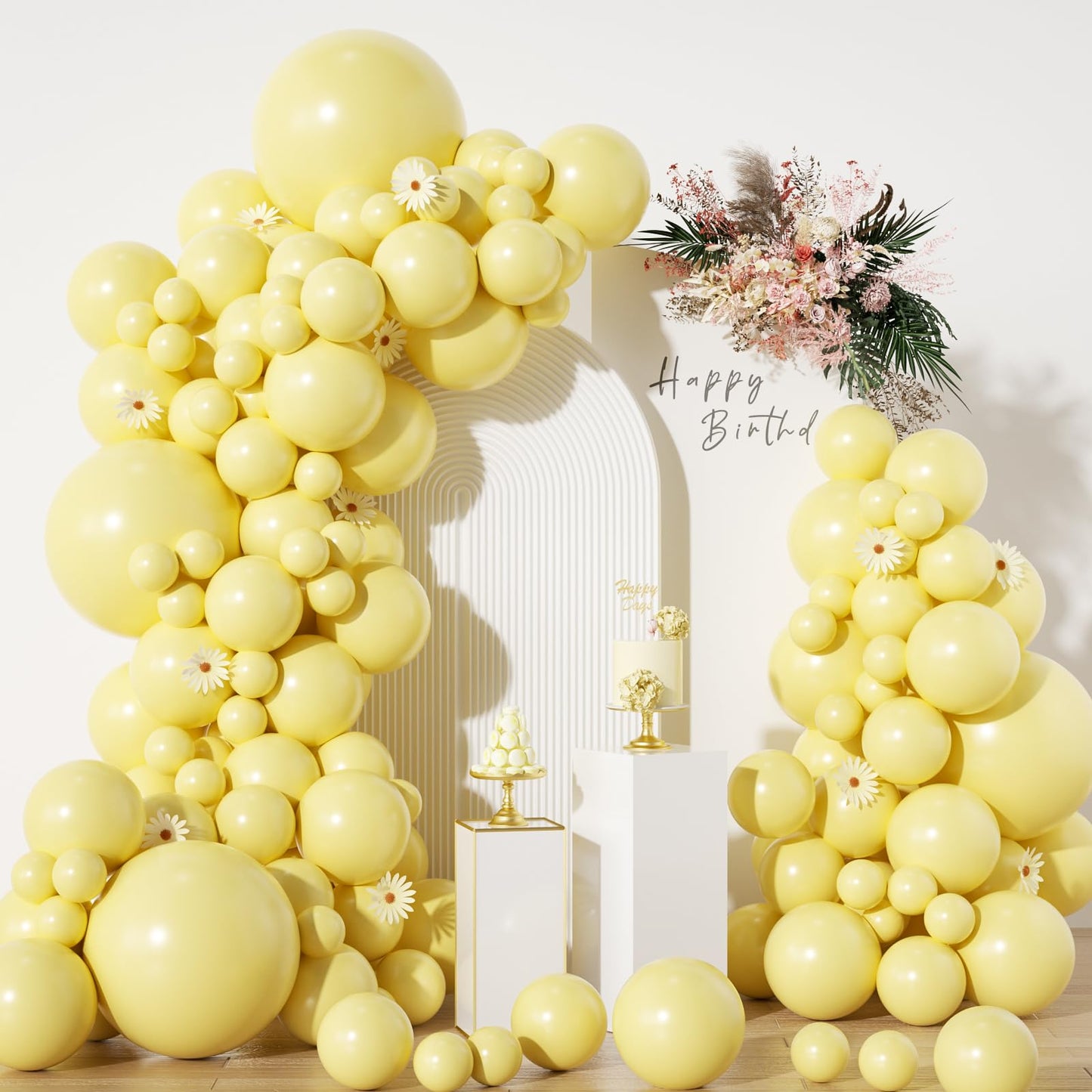 Pastel Yellow Balloons In Different Sizes 5 10 12 18Inch-134Pcs Pastel Yellow Balloons For Garland Arch