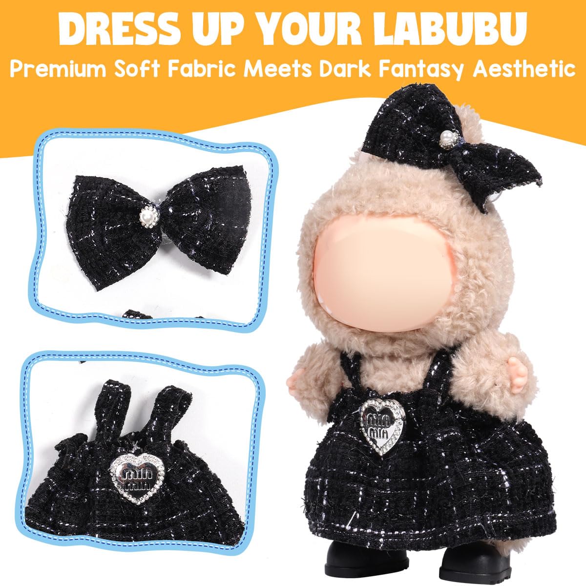 AICase for Labubu Clothes/for Labubu Outfits Clothes Set for 17cm Lububu Doll 2 Piece Set enhanced elegant Chic Dress Clothing for LA BUBU  Girls Stylish Adorable Dolls Clothes Accessories (No Doll)_4