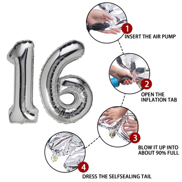 16 Number Balloon Silver 40 Inch Big Foil Mylar 16Th Balloons For 16 Year Old Boy Girl Birthday Party Decorations Wedding Annive