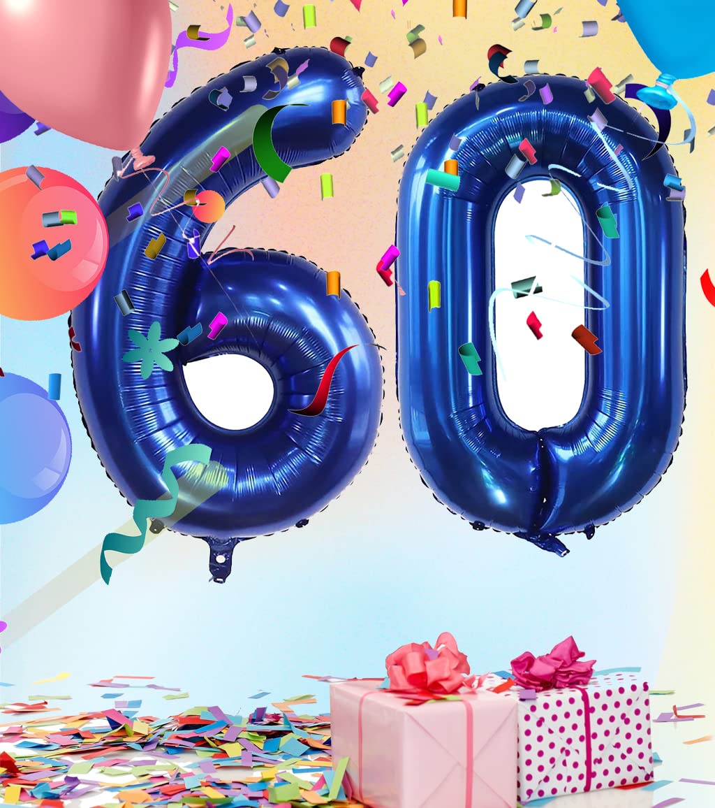 40Inch Navy Blue Number 60 Balloons Self-Sealing Balloon 60 Numbers For Birthday Party Decorations And Anniversary Party Decor (