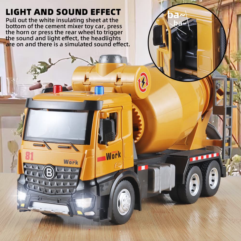 OANMYJJO Metal Cement Mixer Truck Model with Simulated Sounds and Lights, Construction Truck Toy for Boys Ages 3 and Up