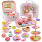 Motiloo 46pcs Cat Tea Party Set for Little Girls,Pretend Play Tea Set for Toddlers 3-8,Includes Plastics Tea Set, Desserts, and 