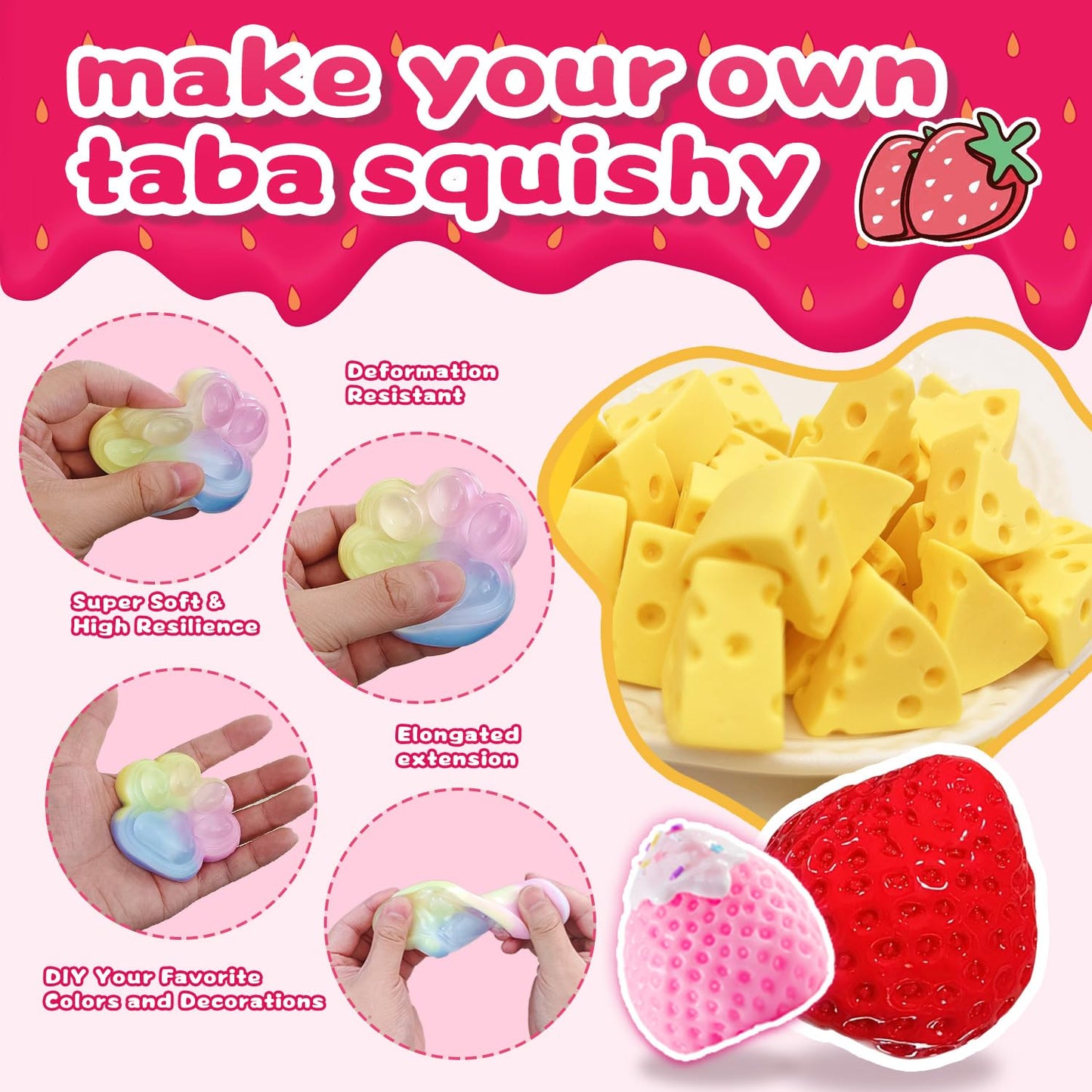 HOOLYUK Taba Squishy Kit  DIY Squishy Making Kit 1:1 AB Liquid Silicone  FuFu Squishy Kit with Mold  Flocking Powder - Stress Relief Entertainment Gifts for Any Occasion