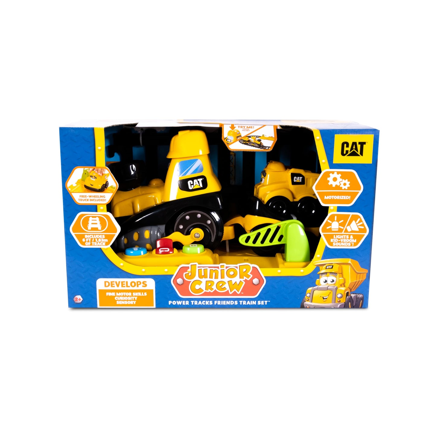 Cat Construction Toys, Power Track Friends Preschool Train Set, 8 Pieces Of Easy-To-Assemble Track, Light & Sounds, Motorized Train & Car Carrier, Develops Fine Motor Skills