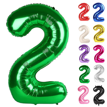 Green Number 2 Balloon 40 Inch, 2 Balloon Number, 2Nd Birthday Decorations For Baby Girls Boys Toddlers