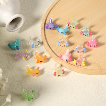 XIHIRCD 32pcs Mini Resin Axolotl Miniature Figurine, Glow in The Dark Tiny Animal Figurines Small Luminous Charm Ornament for DI