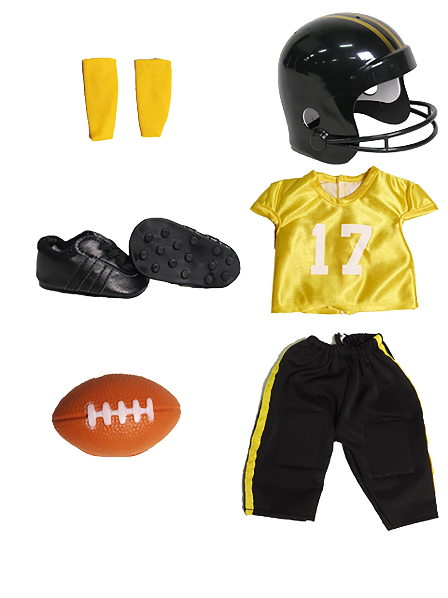 Yellow and Black Football Outfit 6pc for 18-Inch Dolls | enhanced Quality & Trendy Design | Dolls Clothes