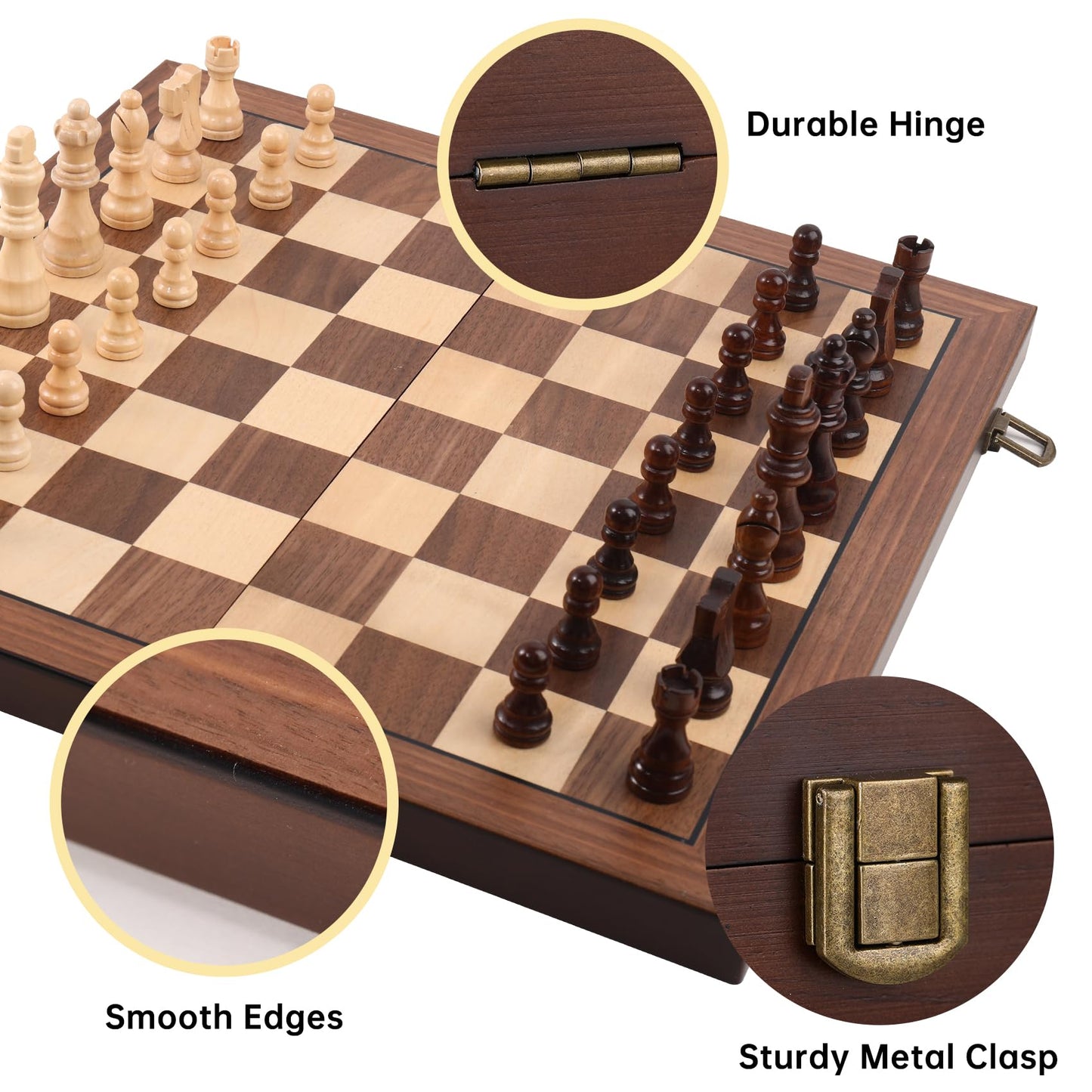 enhanced Wooden Chess Set with Protective Carry Bag - 15 Folding Chess Board & Chess Pieces - Classic Strategy Game for mature-themeds & Kids for Chess Lovers  Beginners