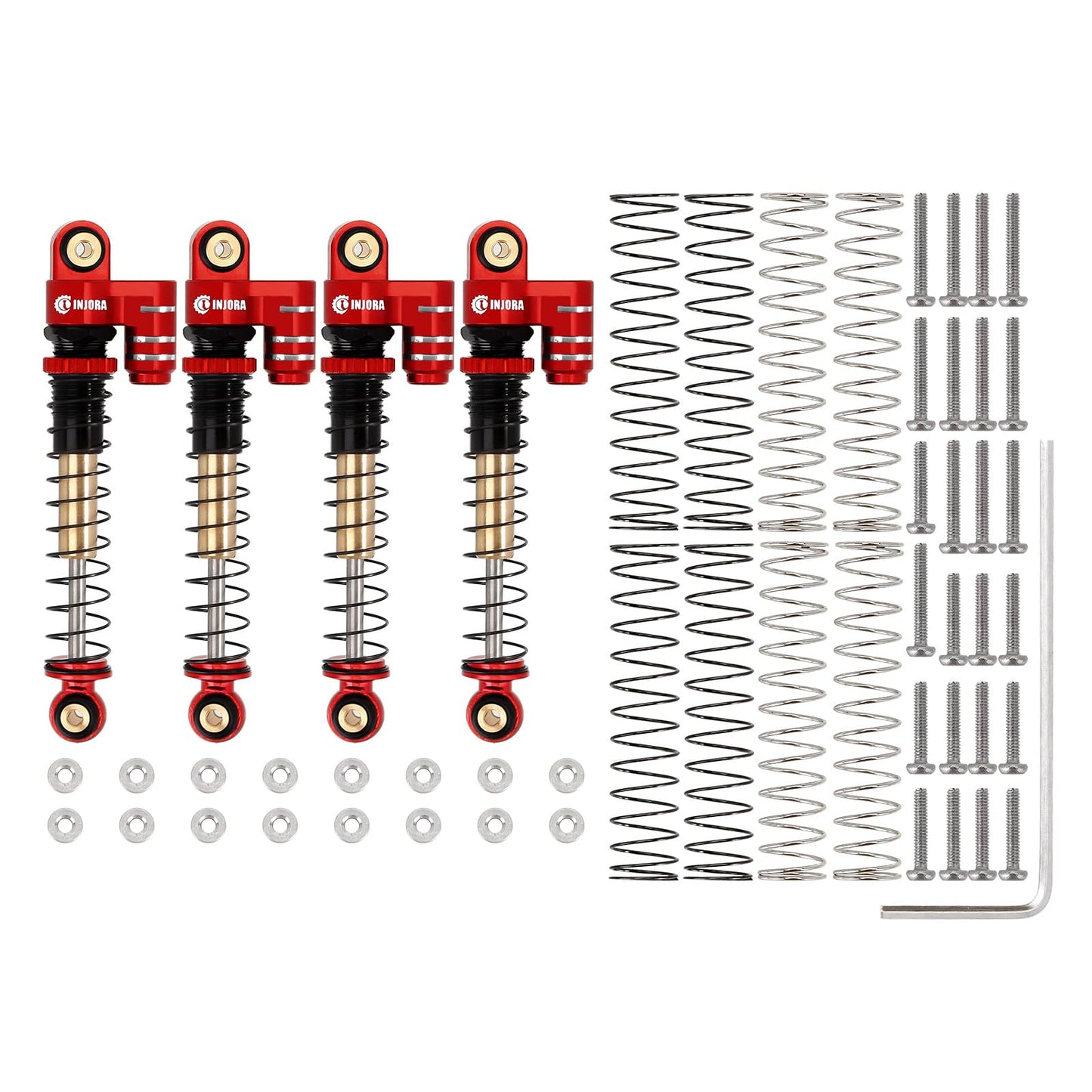INJORA 43mm Shocks Aluminum Threaded Tele Absorber Damper Upgrades Parts Accessories for Axial SCX24 Gladiator Deadbolt C10 (Red