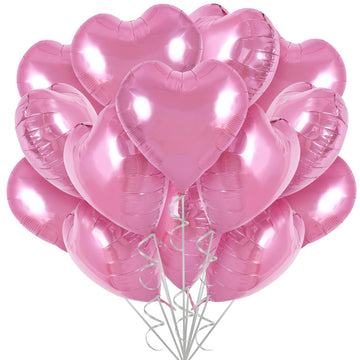 TONIFUL 30Pcs 18 Inch Pink Heart Balloons Pink Heart Shape Foil Mylar Balloons Decoration for Birthday Valentines Day Wedding B