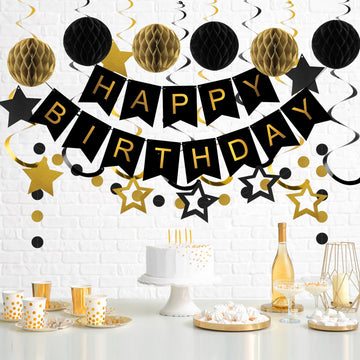 meowtastic Birthday Decorations, Happy Birthday Banner with Honeycomb Balls, Star Hanging Swirl Streamers, Circle Dot Garland, H