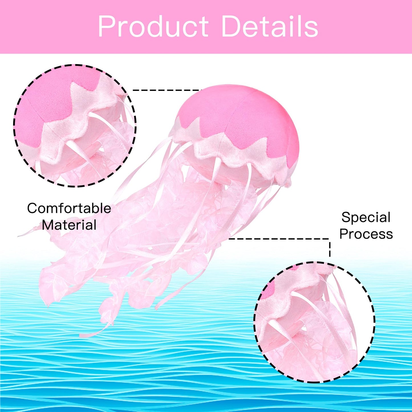 Double Bread Jellyfish Plush Toy, Cute Pink Stuffed Animal for Kids, Birthday Room Decor, Sea Animal Gift