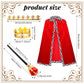 Shinymoon 3 Pcs Halloween Prince Costume For Kids King Crown Robe And Scepter Prince Costume For Boys King Prince Cosplay(Red)