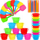 Sand Buckets And Shovels Set For Kids - Plastic Bucket Beach Pail With 100 Straws For Summer Holiday Party Favors(20 Sets)
