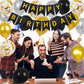 Happy Birthday Banner, Black Gold Birthday Decoration, 16 Pcs 12In Happy Birthday Balloons With 2 Ribbons For Men Women Girls An