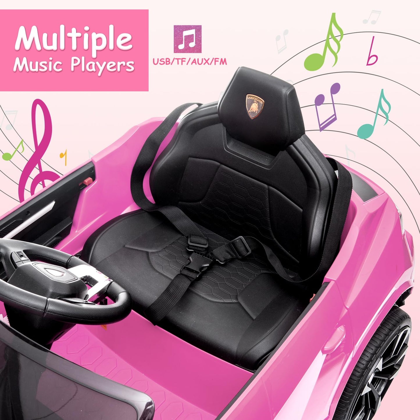 Electric Car For Kids 12V Licensed Lamborghini Ride On Car With Remote Control,Max Speed 2.5Mph,Led Lights,Music Players,Lockabl